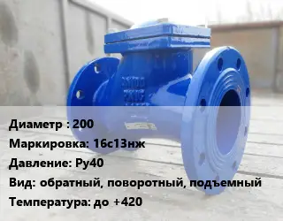 Клапан стальной 200 16с13нж Ру40 обратный, поворотный, подъемный до +420
